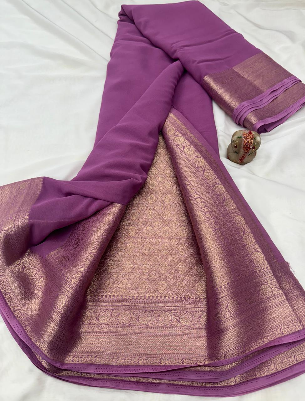 Pure Premium Gala Georgette Saree with Self Border and Rich Pallu
